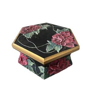 Handcrafted Vintage Keepsake Box Hand Painted /dimensional Roses Gorgeous!!